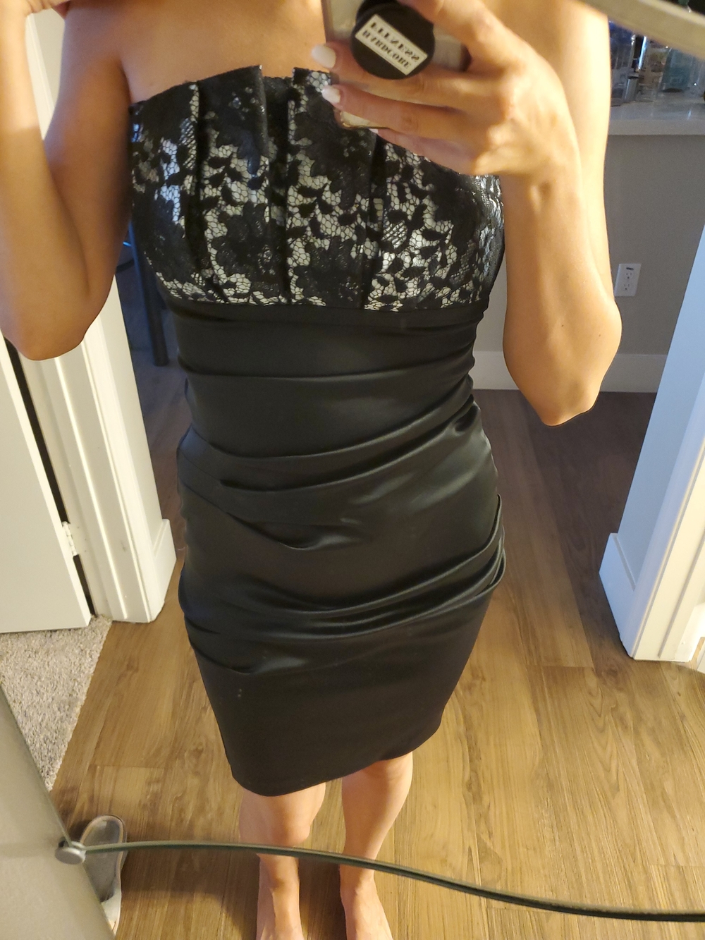 Betsy & Adam Black Lace-Trim Strapless Cocktail Dress